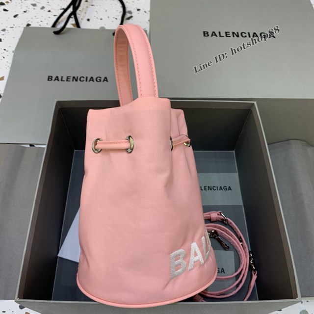 Balenciaga專櫃爆款Balen超輕水桶包 巴黎世家粉色帆布手提包 fyj1500